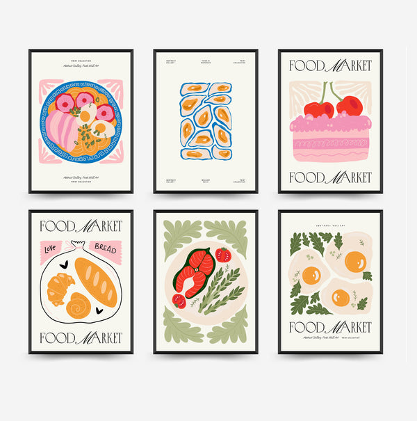 Food Market Kitchen Posters (6 set)